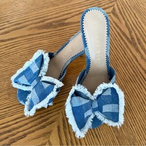 NEW Gianni Bini Wendell Patchwork Denim Bow Dress Sandals - Blue
